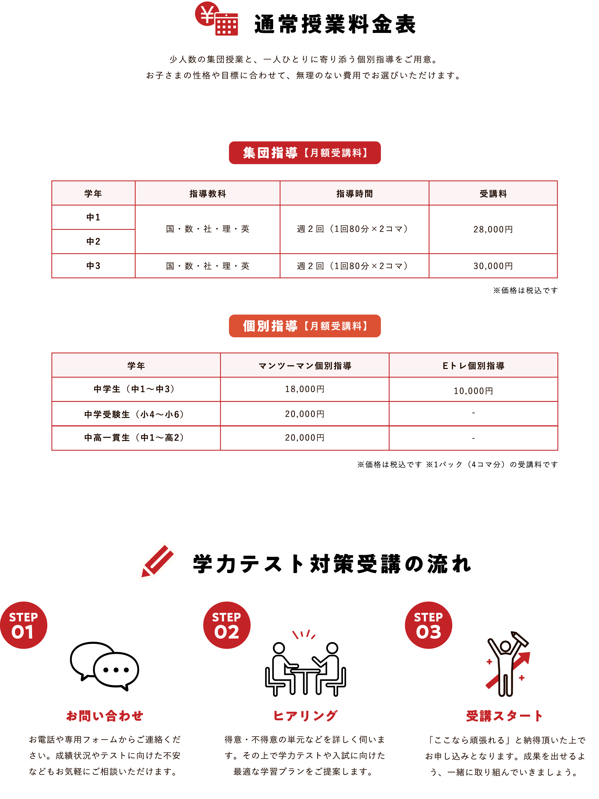 通常授業料金表