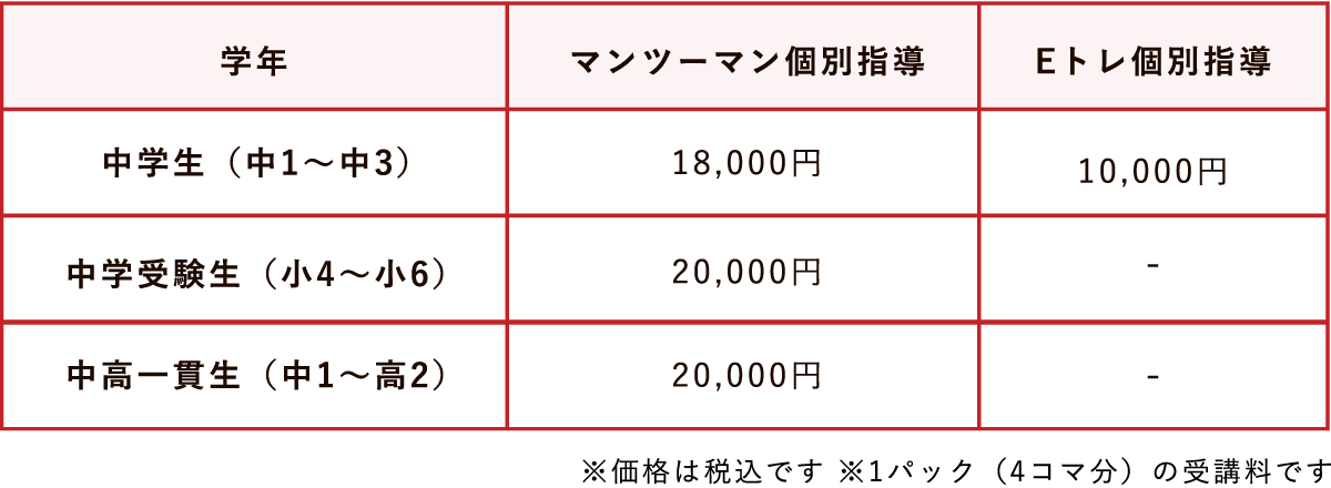 個別指導【月額受講料】