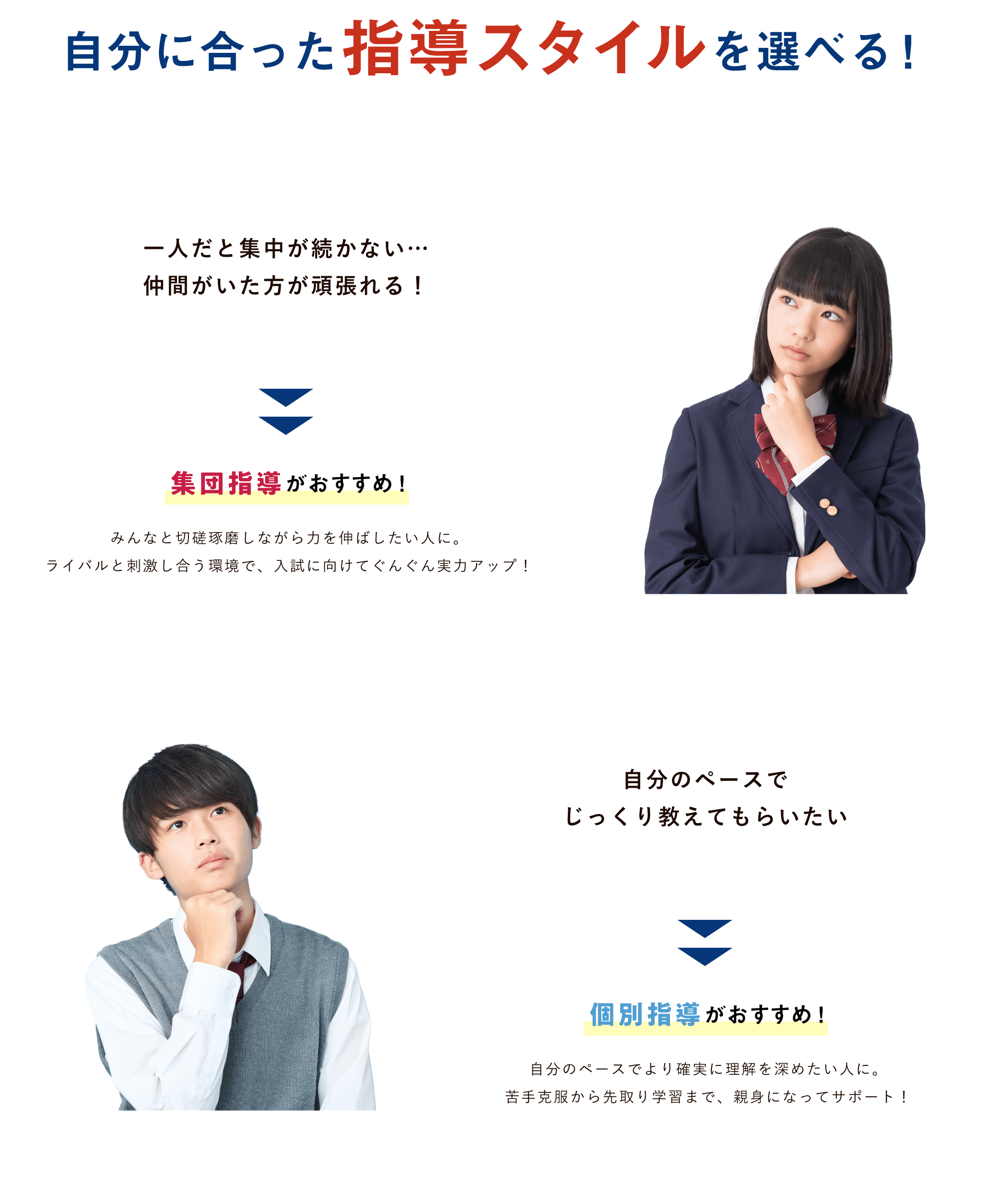 目標に合わせた指導スタイルを選べる！