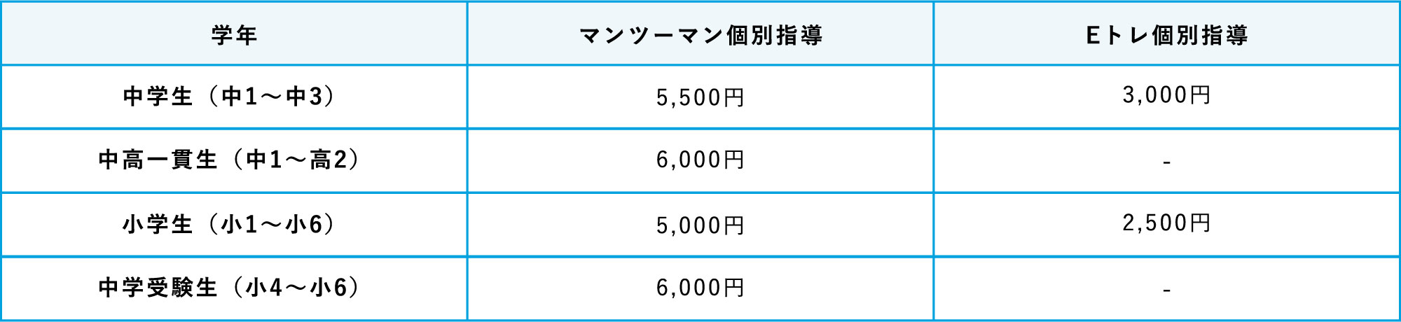 個別指導 料金表